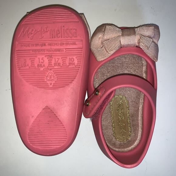 Girl Mini Melissa Rubber Flats Shoes Size 3 Pink With Bow - Picture 7 of 7